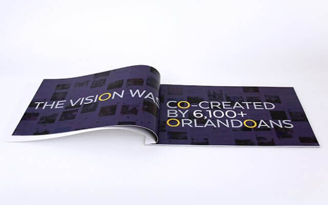 Two page brochure spread this vision was co-created by 6,100+ orlandoans