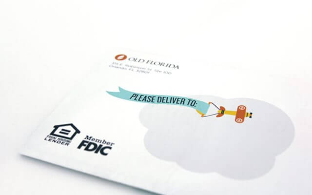A mailer with plane illustration branded with Old Florida National Bank