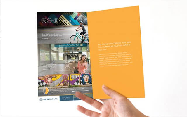 brochure folder detail - Spoke Atlanta apartments by Prismatic Orlando creative agency