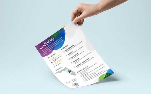 Printed marketing collateral for Cenfluence by Prismatic